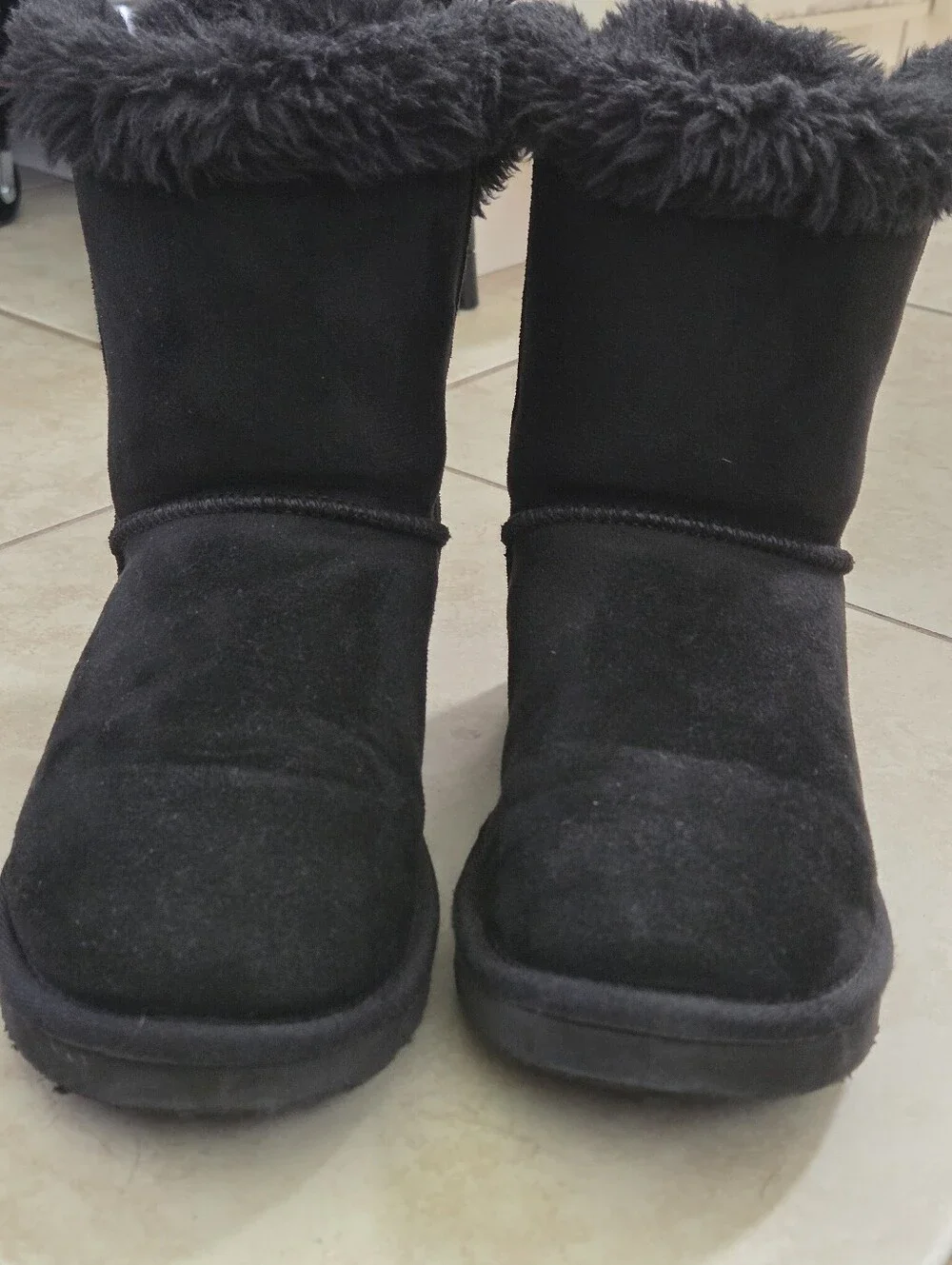 Black Faux Fur Bow Winter Boots – Girls Size 3